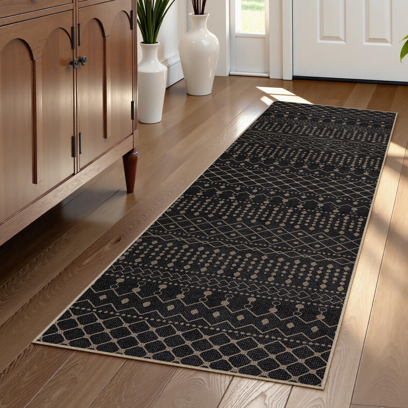 Photo 1 of Lahome 2x6 Modern Jute Outdoor Runner Rug Runners for Hallways Non Slip, Farmhouse Geometric Kitchen Runner Rug 2x6, Contemporary Mat Carpet Runners for Laundry Room Bathroom Porch Bedroom Bedside