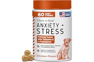 CHEW + HEAL LABS Calming Chews for Dogs - 60 Anxiety Relief Treats for Fireworks, Thunder, and Storms - Natural Dog Calming Treats for Large and Small Breeds with Thiamine, L-Tryptophan, Ginger, and Melatonin