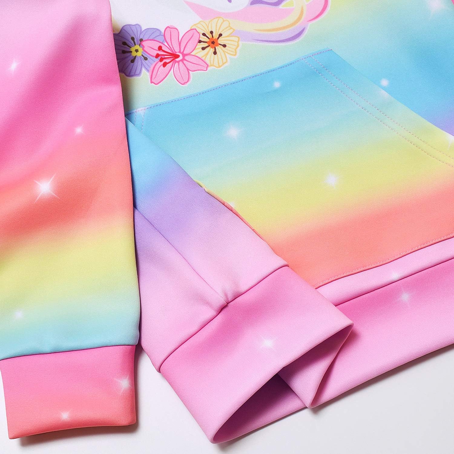 Mirawise Girls Pullover Hoodie Unicorn Sweatshirt with Pockets Hood Jacket 4-13Y: Clothing
