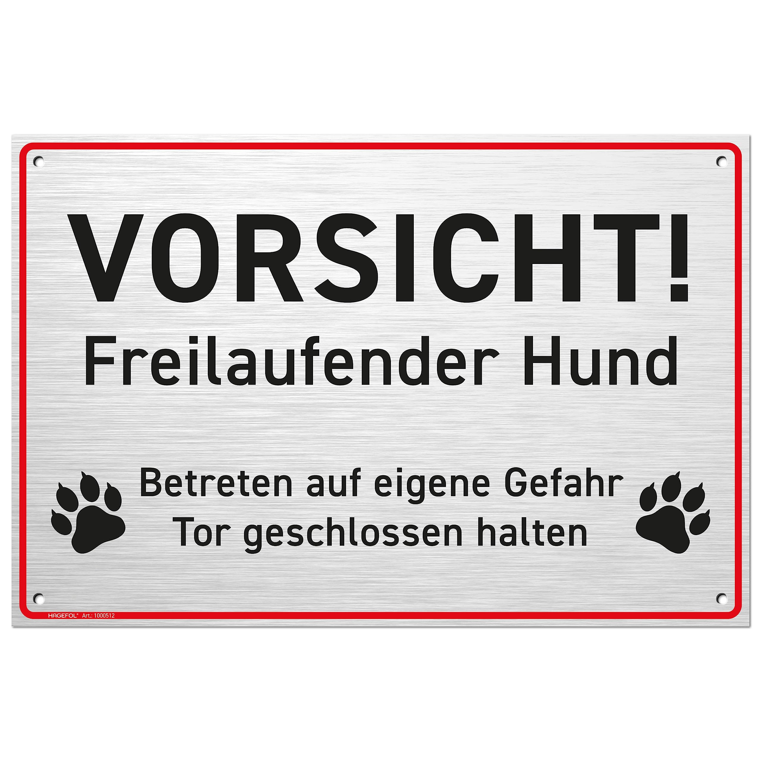 Beware of dog sign - 30x20 cm (large), sign to warn about dogs, sturdy 3mm hard foam sign (brushed aluminum)