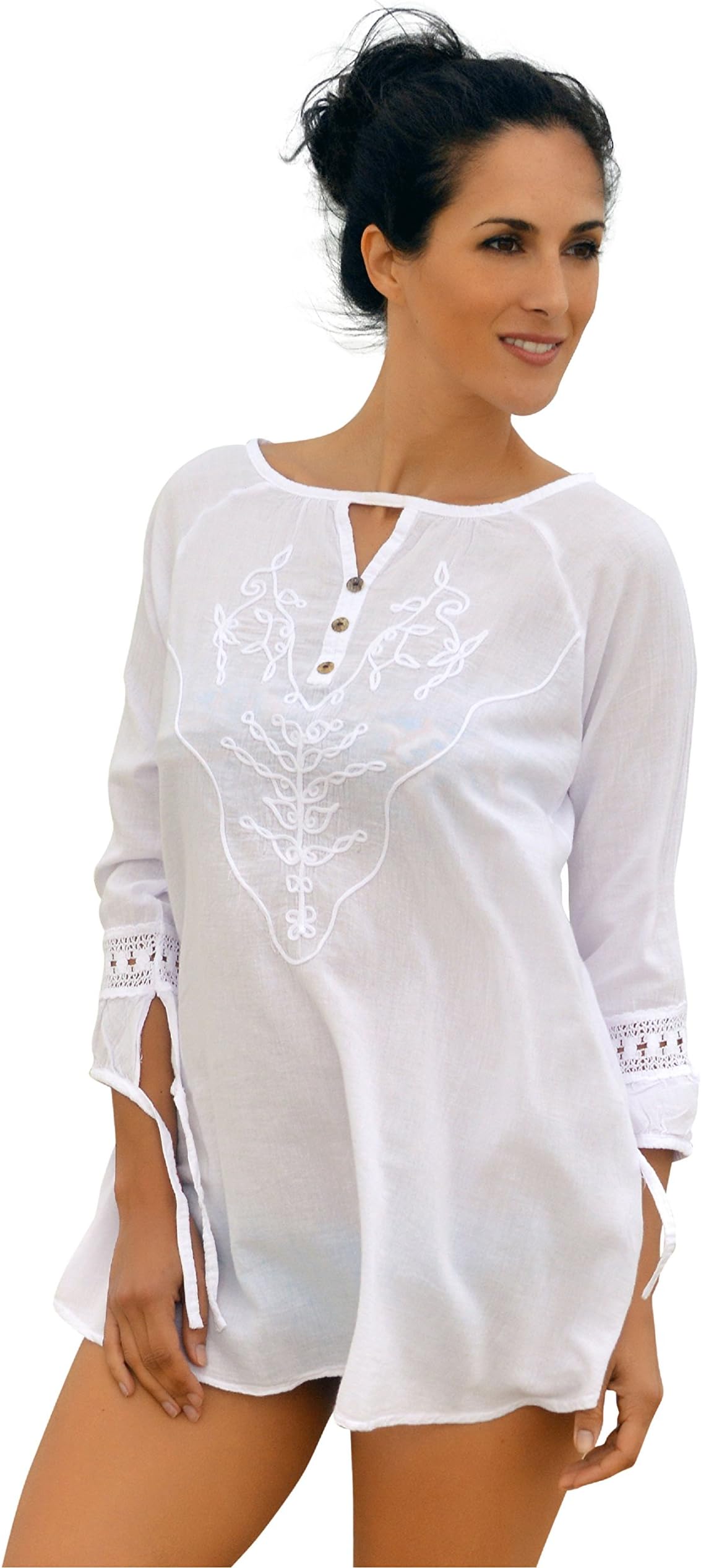 Cotton Natural Beach Cover Up Embroidered Fashion Summer Swim Tunic Cover Up