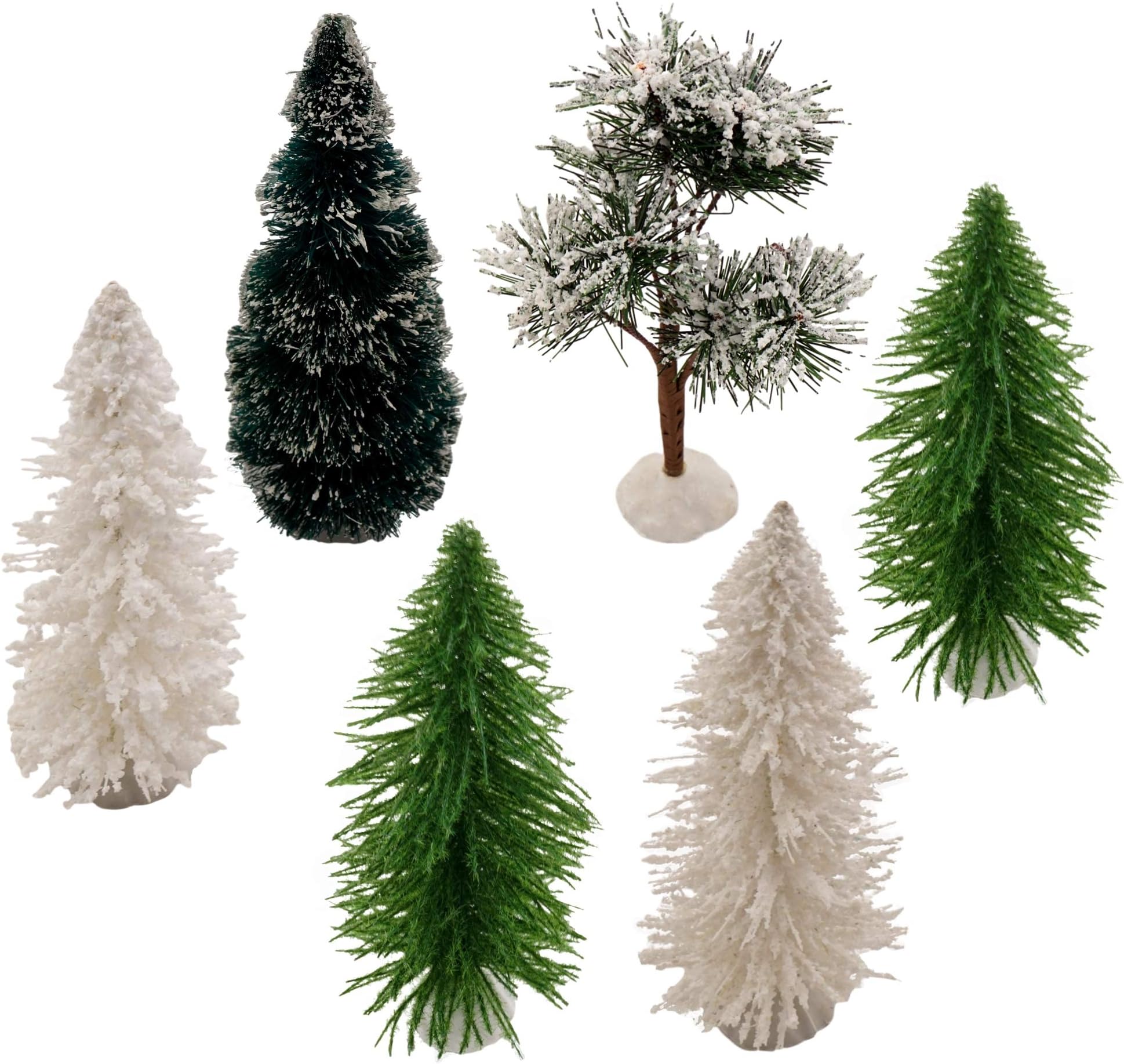 Miniature Artificial Christmas Tree Bundle (6 Pack, Random Assortment, 6 to 6.5 in Tall) Sisal Bottle Brush Christmas Decoration Crafts Diorama Models Tabletop