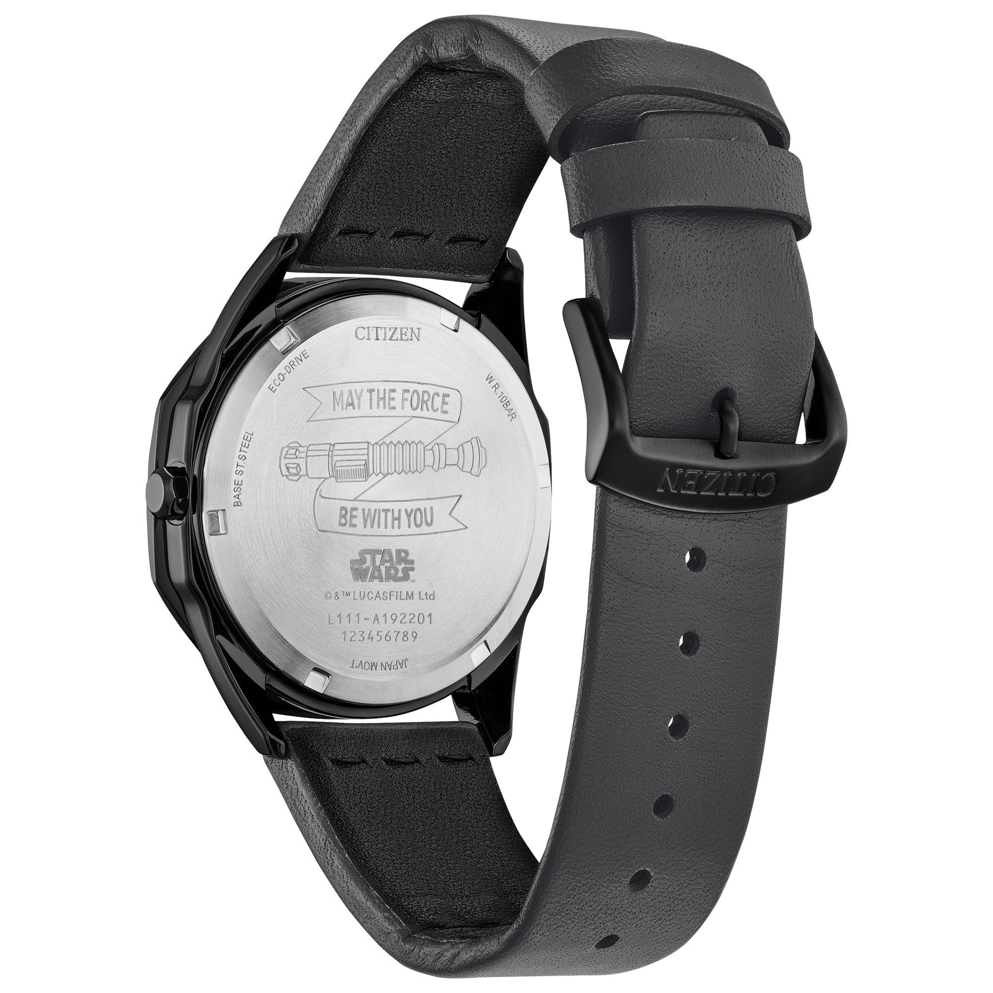 Citizen Men's Eco-Drive Star Wars Darth Vader Black Ion Plated Case Watch with Gray Leather Strap, Black Dial (Model: BM7498-00W)