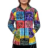 Agan Traders Zip-Up Women's Fashion Hoodies & Sweatshirts - Auspicious Symbols Multi-Colored Patched Light Jackets for Women