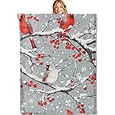 MIEPOS Winter Cardinal Throw Blanket,50x60in,Soft,Lightweight Flannel,White Bird Print on Snowy Branch Blankets - Gifts for Kids Adult,for Couch Office Travel,Home Living Room Holiday Decor