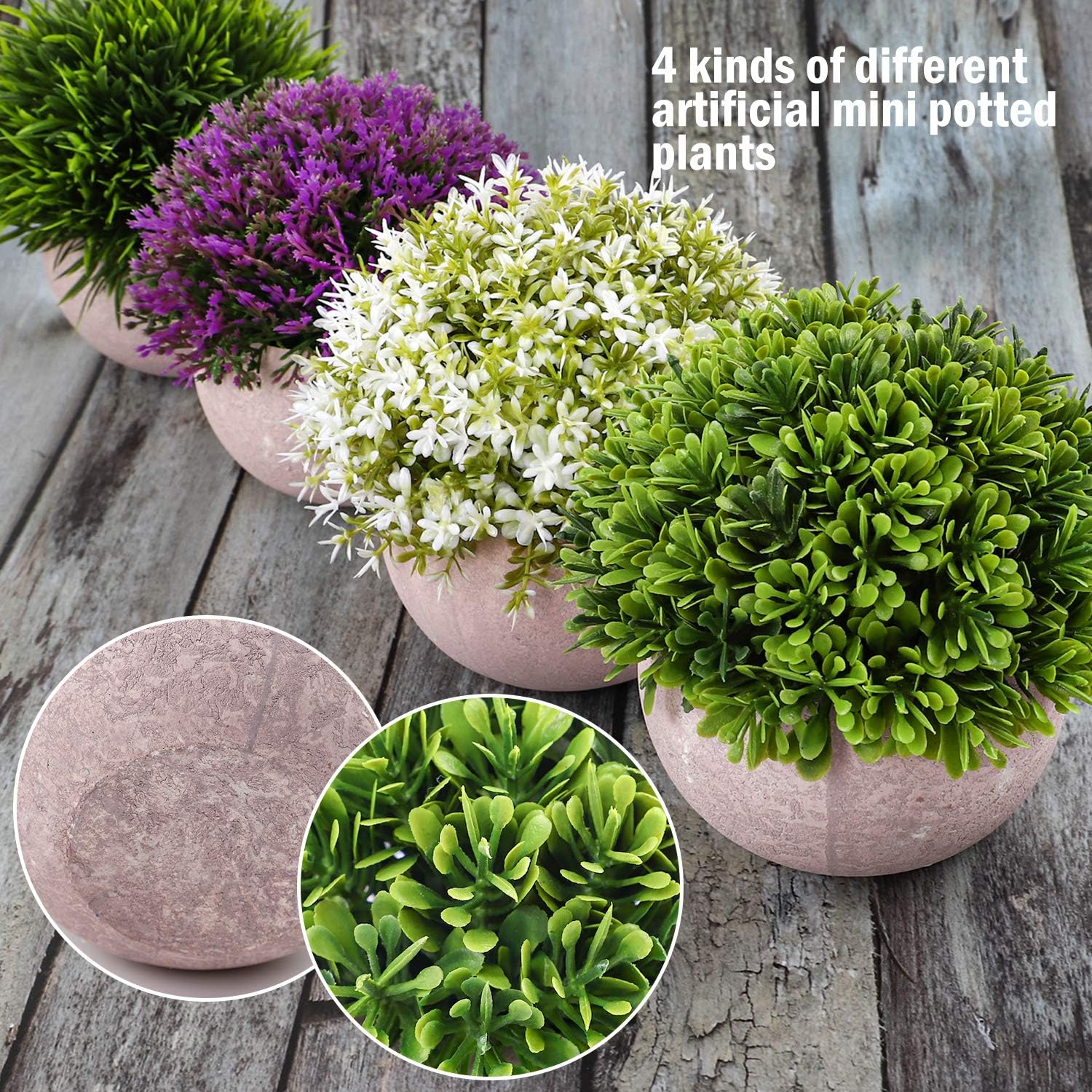 CEWOR 4 Packs Artificial Mini Potted Plants Plastic Faux Topiary Shrubs Fake Plants for Room Office Desk Decoration -