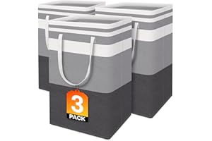 BlissTotes 3-Pack Laundry Basket, Freestanding＆Waterproof Laundry Hamper, Collapsible Tall Clothes Hamper with Easy Carry Handles for Clothes, Towels in the Family and Dorm,Gradient Grey,75L