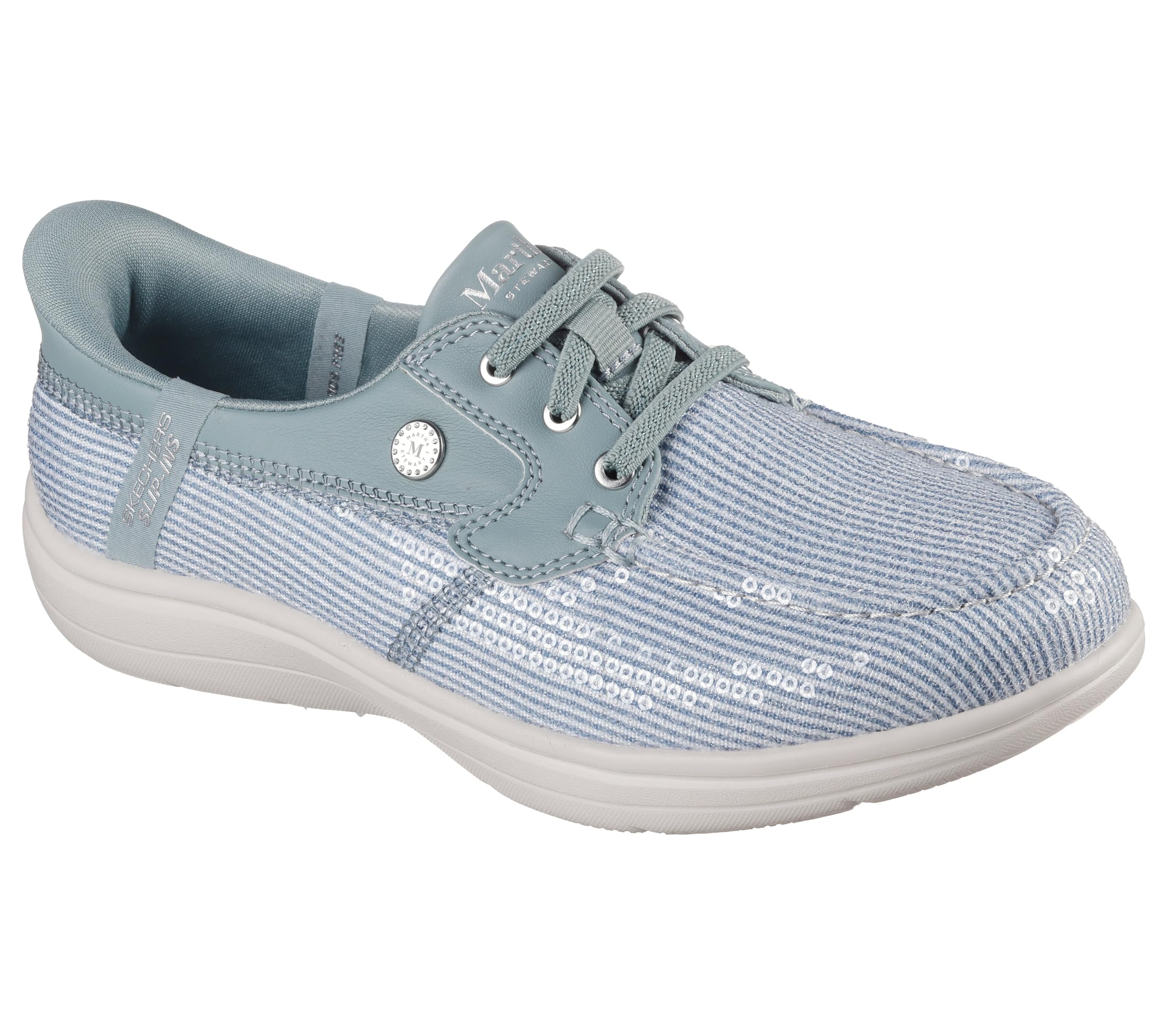Skechers Women’s Martha Stewart On-The-Go Flex Radiant Hands Free Slip-ins Sequin Boat Shoe, Sage, 5