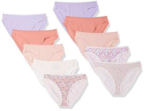 Amazon Essentials Women's Cotton High Leg Brief Underwear (Available in Plus Size), Breathable, Pack of 10, Checked/Ditsy Floral/Floral/Multicolour, 10