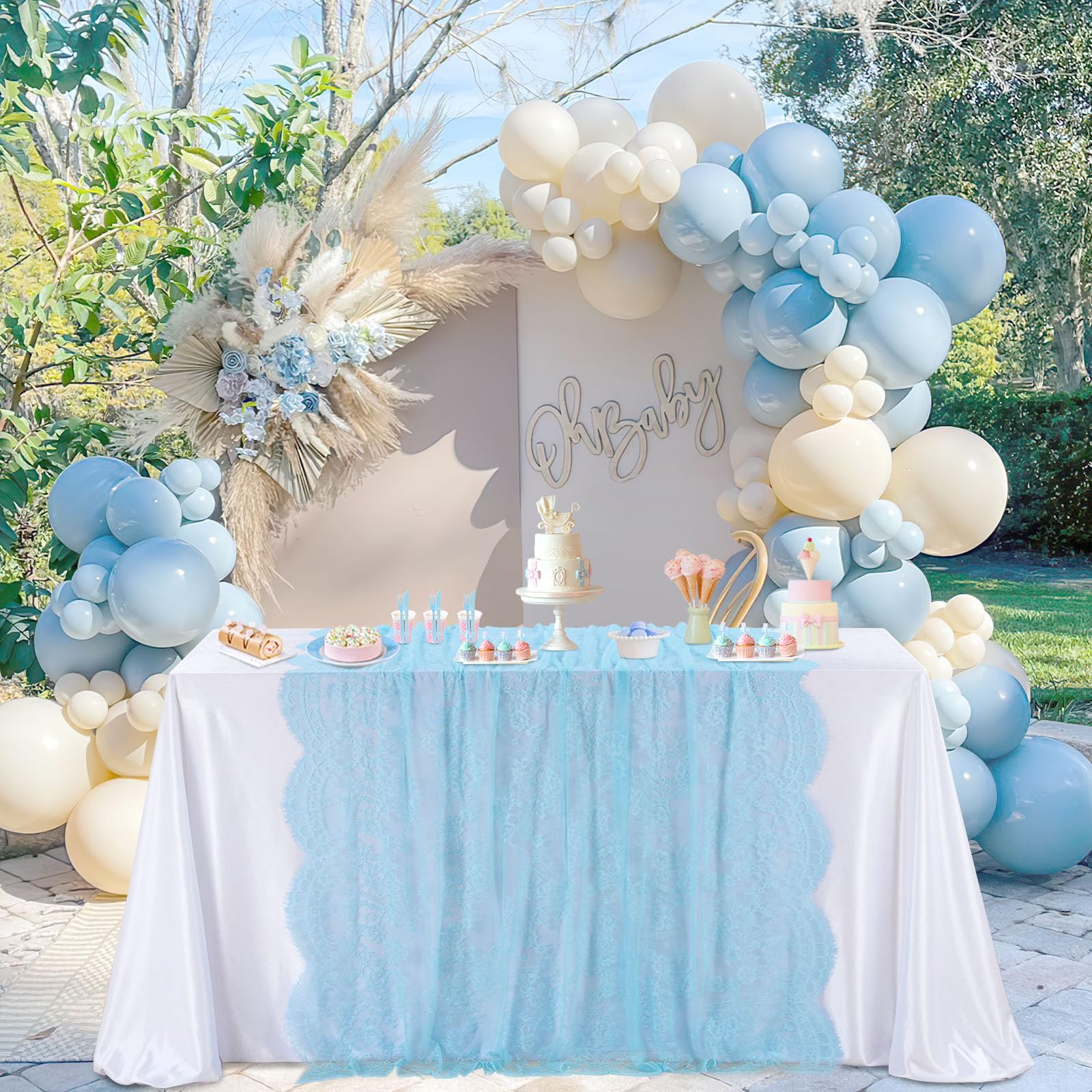 Fanqisi 5 Pieces Blue Lace Tablecloth 60x120 Inches Classic Wedding Lace Tablecloths Overlay Party Table Cover for Bridal Shower Reception Table Decoration Image Fanqisi 5 Pieces Blue Lace Tablecloth 60x120 Inches Classic Wedding Lace Tablecloths Overlay Party Table Cover for Bridal Shower Reception Table Decoration Image