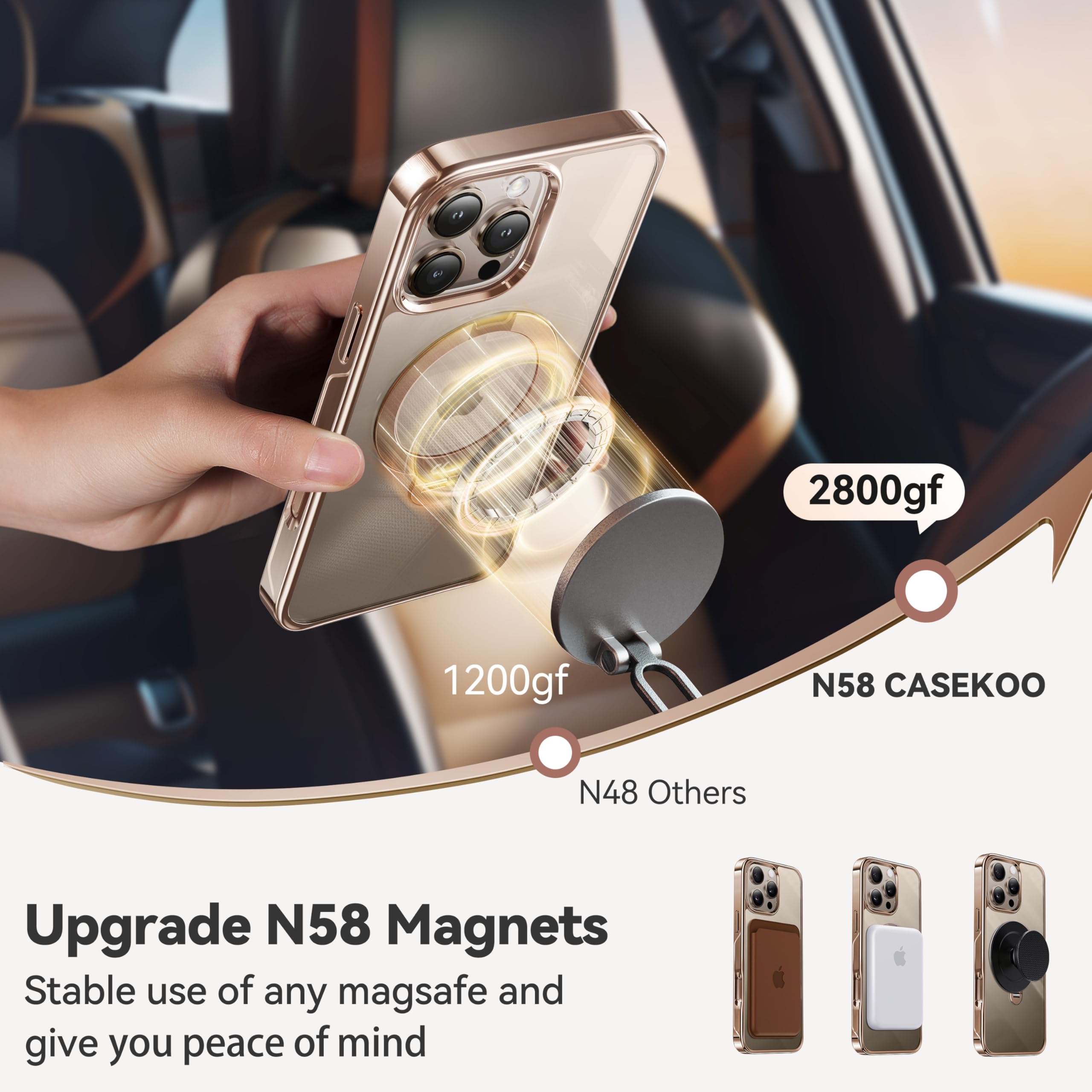 CASEKOO Desert Titanium for iPhone 16 Pro Case with 360 Spin Magnetic Stand [Compatible with Magsafe][16FT Military Protection] Slim Polished for iPhone 16 Pro Case with Stand 6.3'', Rose Gold