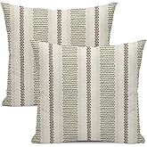 Yxuiyal Boho Pillow Covers 18x18 Set of 2 Sage Green Brown Stripes Throw Pillow Covers Outdoor Decoration Modern Abstract Decorative Pillowcase Farmhouse Linen Cushion Case Decor for Home Couch Sofa