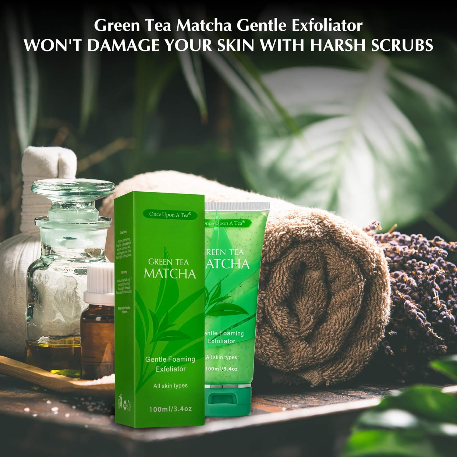 Green Tea Matcha Gentle Foaming Exfoliator, Best Exfoliating Face Wash For Men & Women, Deep Cleansing & Reduces Clogged Pores, Anti-Aging Facial Skin Care Cleanser, Microdermabrasion Effect : Beauty