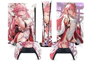 TANOKAY PS5 Console Skin and Controller Skin Set | Yae Miko Genshin Impact | Matte Finish Vinyl Wrap Sticker Full Decal Skins | Compatible with Sony PlayStation 5 Digital Edition