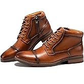 Arkbird Mens Oxford Leather Dress Boots Classic Cap Toe Side Zip Mid Top Casual Ankle Boots for Men