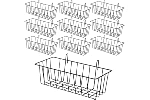 AOJSUP 10 PCS Hanging Wire Baskets for Organizing - Hanging Metal Basket Storage with Wall Grid Panel, Rust-Resistant Iron for Kitchen Bathroom Home Decor (Black, 9x3.9x3 Inches)