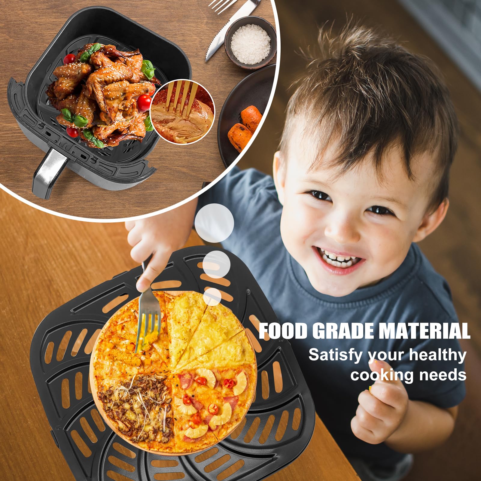 Air Fryer Grill Pan for Gourmia GAF838 GAF856 GAF826 AirFryer, Nonstick 9.8''*9.8'' Square AirFryer Replacement Parts Accessories Rack Tray Grill Plate Crisper Plate for Gourmia 8QT Air Fryer