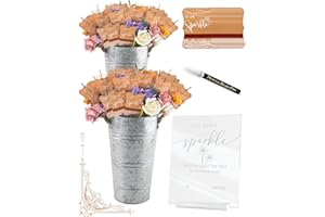 MGWOTH 100+4 PCS Wedding Sparkle Tag & Holder Set, “Let Love Sparkle” Send-Off Card with Match Strip, Acrylic Sign & Marker Pen with 2 Galvanized Buckets, Table Decor for Anniversary Bridal Shower Exit