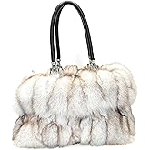 Fosrion Women's Large Genuine Fox Fur Handbag – Spacious, Luxurious Design with Nylon Lining