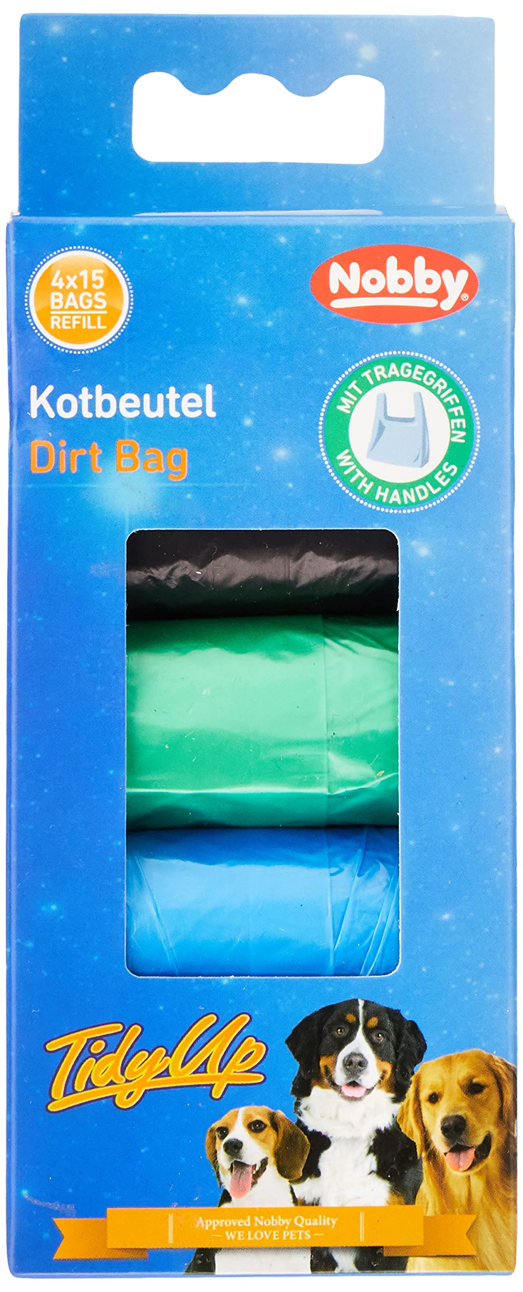 Nobby TidyUp Waste Bags with Carry Handle 4 Colours 4 Rolls of 15 Bags