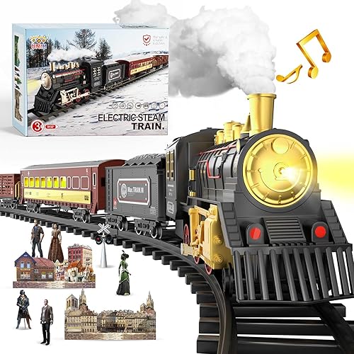 UNIH Electric Train Set,Train Toys with Smoke,Lights Sounds,Toy