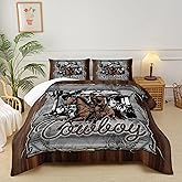 lneffble Brown Western Cowboy Comforters Queen Size,Boys Full Size Bedding Set Cowboy Themed,with 1 Comforter with 2 Pillow Case,Western Bedroom Decor for Boys Men Kids