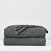Large Charcoal Grey Cotton Knit Throw Blanket for Couch Sofa Bed - Home Decorative Soft Cozy Sweater Woven Fall Cable Oversize Knitted Blankets - Dark Gray 3.4 pounds 60 x 80 Inch