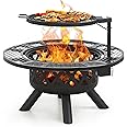 BALI OUTDOORS Fire Pit with Poker, 32 inch Outdoor Fire Pit Patio, Wood Burning Firepits for Outside with Grill