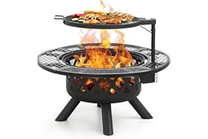 BALI OUTDOORS Fire Pit with Poker, 32 inch Outdoor Fire Pit Patio, Wood Burning Firepits for Outside with Grill