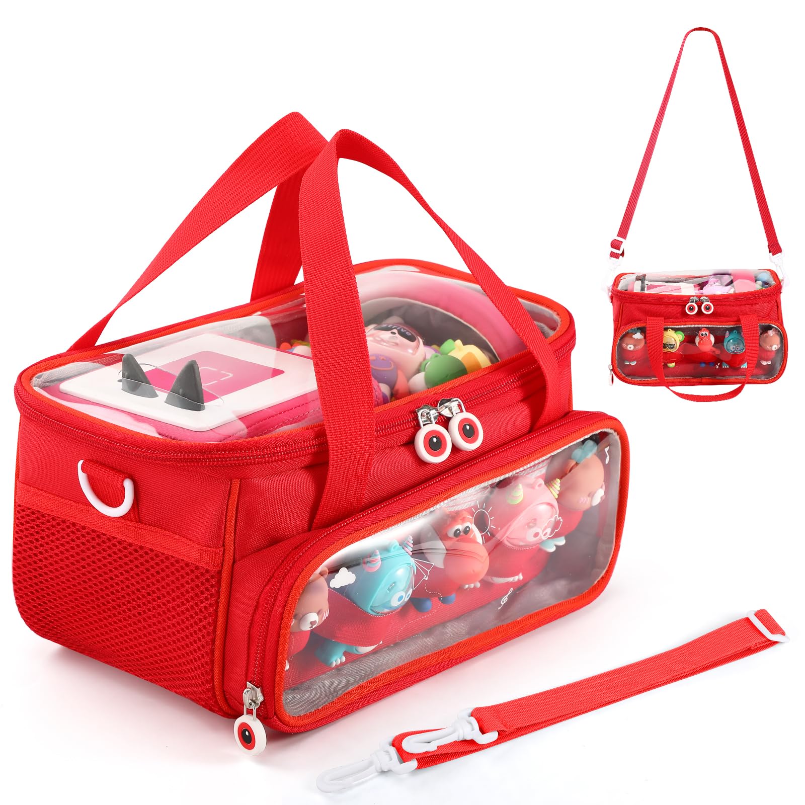 Carrying Case for Toniebox, Storage Carrier Bag for Tonie Characters with Shoulder Strap and Handle, Home Outdoor Hand Bag for Toniebox 2 Audio Player and Dolls (Red)