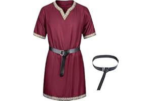 TOGROP Mens Medieval Costume Viking Pirate Tunic Knight Warrior Renaissance Shirts with Belt