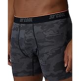 32 Degrees Men's Boxer Briefs, 4-Way Stretch, Moisture Wicking, Black Camo, Polyester Spandex, M Mid-Rise, Anti-Odor