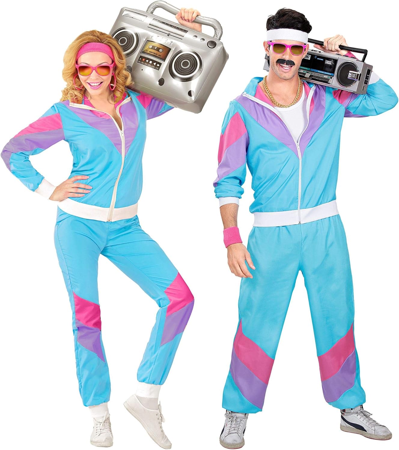 Widmann 80s/90s Tracksuit Costume/Outfit, Blue, Pink and Purple, Jacket and Trousers, Disco, Jogging Suit, Retro Style