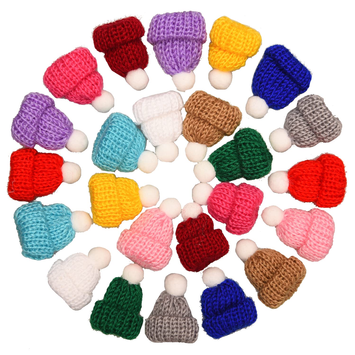 24 Pieces Christmas Mini Knit Hat Tree Ornaments Santa Claus Cap Christmas Party Bottle DIY Handmade Accessories Miniature (12 Colors)