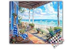OFFITO Paint by Numbers Kit for Adults - Beach Acrylic Adult Paint by Number Kits on Canvas for Beginner, Seaside Landscape DIY Oil Painting by Numbers for Adults Kit, Perfect for Home Decor Gift 16"x20"