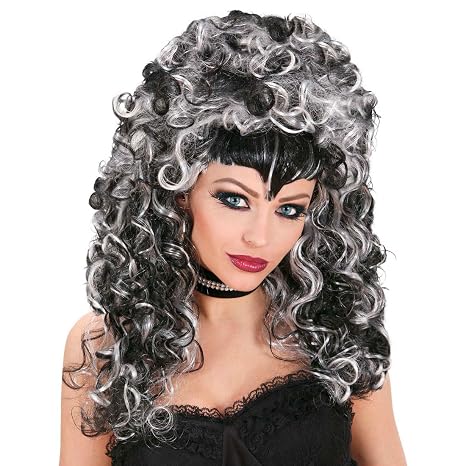 Net Toys Parrucca Da Strega Grigia Nera Capelli Ricci Lunghi