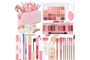 VESPRO All In One Makeup Kit For Teen Girls Beginners:With Foundation, Face Primer, Eyeshadow, Lipstick, Eyeliner, Mascara, Brushes, Bag, Travel Friendly MakeUp Gift Set, Stocking Stuffers for Teen Girls