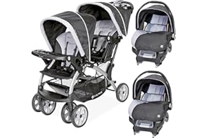 Baby Trend Infant and Toddler Double Stroller & 2 Car Seat Combo, 3 Pc Set, Stormy - Portable and Lightweight Stroller Duo and Car Seat Travel System Tandem
