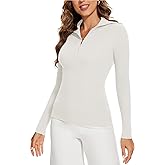 BERESIA Women's 2024 Fall Quarter Zip Lapel V Neck Long Sleeve Ribbed Knit Casual Slim Pullover Sweater Tops