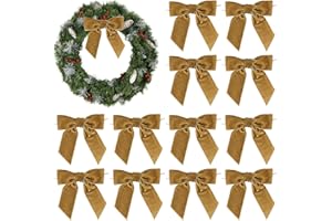 AIMUDI Gold Velvet Bows 4.5" Gold Christmas Bows for Tree Premade Bows for Wreaths Twist Tie Bows for Gift Wrapping, Festive Winter Decor, Tree Garland, Swag, Wedding Decor - 12 PCs