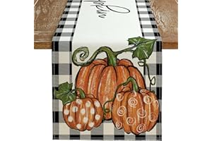 ARKENY Fall Pumpkin Orange Table Runner 13x72 Inches, Buffalo Plaid Holiday Indoor Outdoor Table Decoration for Home