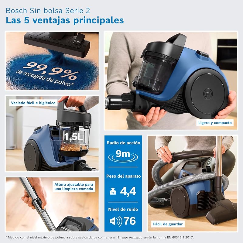 Aspirador Sem Saco Série 2, Leve e Compacto, BGS05AM, Azul