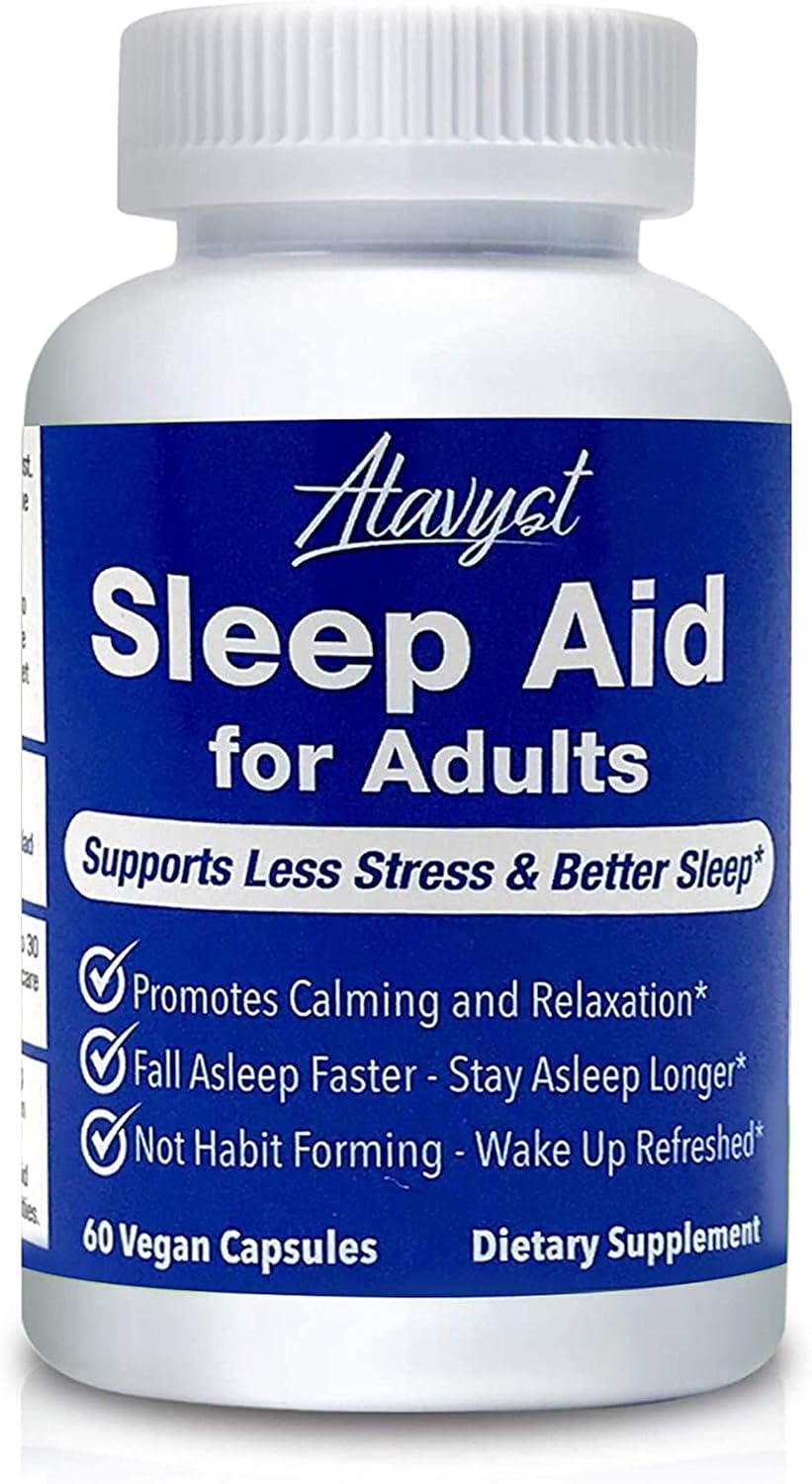 Atavyst Sleep Aid for Adults - Supports Relaxation, Calming and Sleep - Valerian Root, L-Theanine, Melatonin and GABA - Includes Extracts of Chamomile, Passion Flower, Lemon Balm and Hops: Health & Personal Care