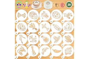 Konsait 20Pack Cake Stencil Templates Decoration, Reusable Cake Cookies Baking Painting Journal Mold Tools, Dessert,Coffee De