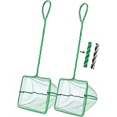 Filhome 2 Pack Aquarium Fish Net Fine Mesh Quick Catch Tank Skimmer 5 Inch | Square Fish Tank Net with Braided Metal Handle Sludge Food Residue Wastes Skimmer Cleaning Net for Tank Koi Pond Pool