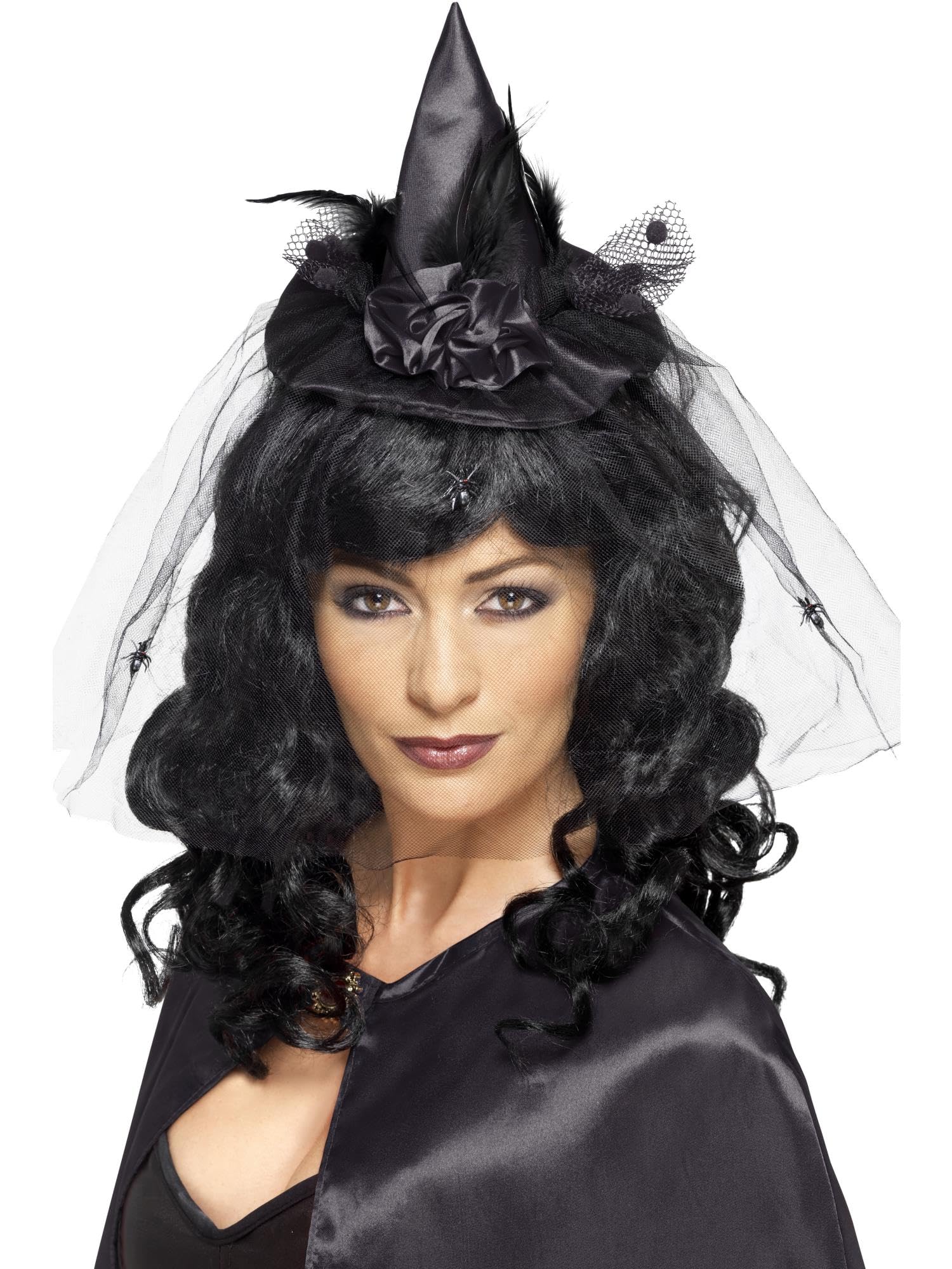 Smiffys Witch Hat Mini, Black on Headband, Halloween Fancy Dress Accessory, Witch Dress Up Hats Halloween