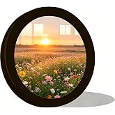 alfyng 12 Inch Round Photo Frame Wooden Wall Hanging Picture Frames Black | Circle DIY Display Photoes Frame for Home Office Living Room Wall Wedding Holiday Birthday D&eacute;cor