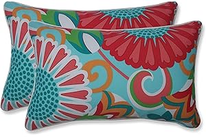 Pillow Perfect Bright Floral Indoor/Outdoor Accent Throw Pillow, Plush Fill, Weather, and Fade Resistant, Lumbar - 11.5" x 18.5" , Green/Pink Sophia, 2 Count