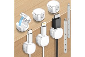 MOZOTER 6 Pack,Magnetic Cable Clips & Silicon Cable Ties,[Cable Smooth Adjustable Under Desk Organizer],Cable Management,Cord Holder-Desk Stand Cable Organizer Holding,Adhesive for Home Cable Keeper