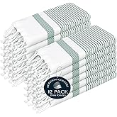 HEIRLOOM COMFORT Turquiose Green Turkish Kitchen Towels 16"x26", 12 Pack, 100% Cotton, Ultra Absorbent, Soft, Fast Dry, Machine Washable, Dish Towel with Tassels for Drying Dishes, Cleaning, Wiping